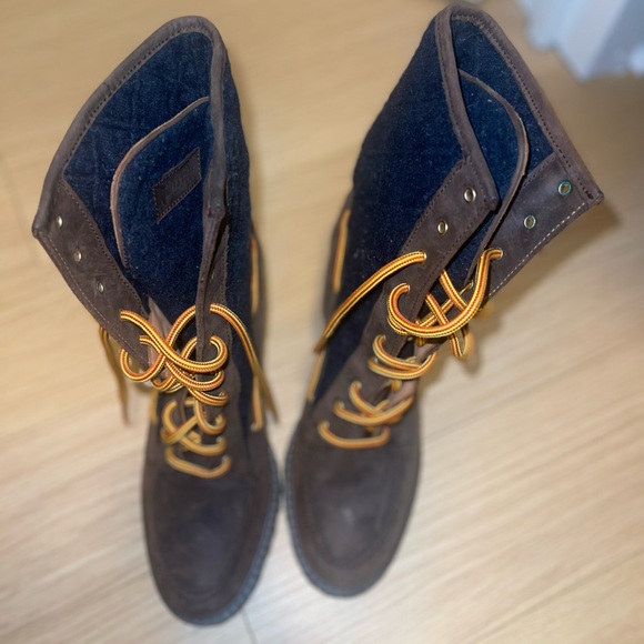 Hunter Black & Brown Leather Quilted Henson Heeled Lace Up Boots - Picture 3 of 4